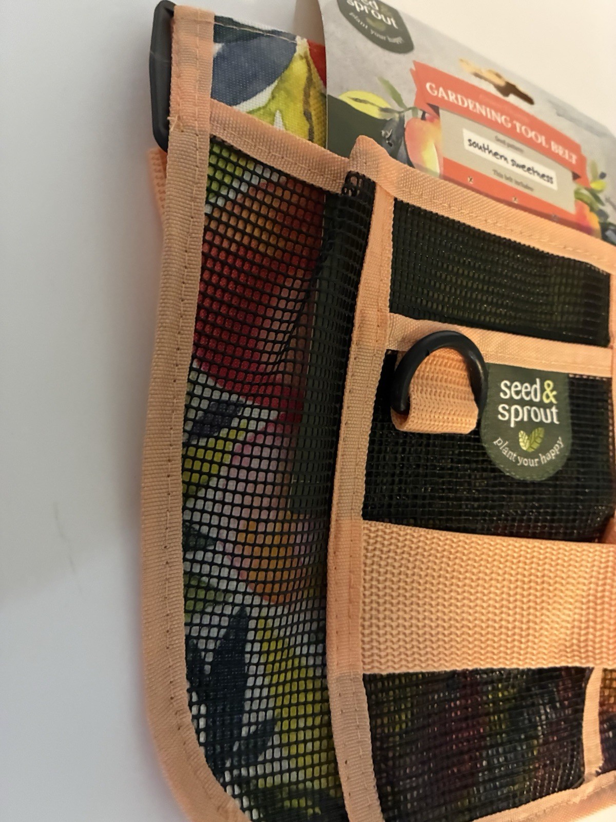 Seed & Sprout Gardening Tool Belt, Durable Mesh, Pockets , Util. Conn, Peach