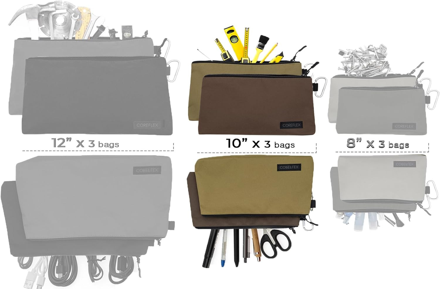 3 Pack Premium Canvas Tool Pouch Zipper Bag Heavy Duty Flat Bottom Small Storage