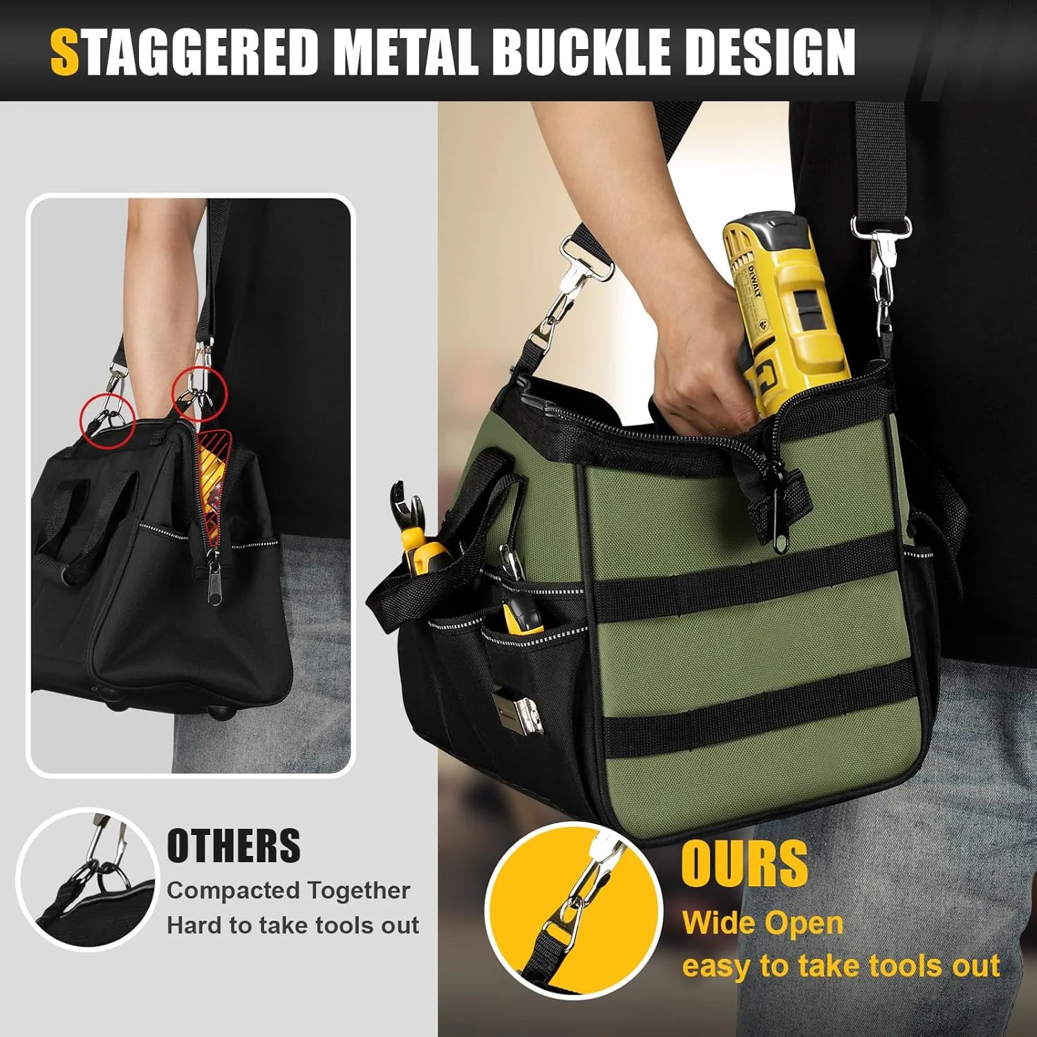 UUP Heavy Duty Tool Bag 15-Inch, 16-Pocket Portable Empty Tool Box Organizer, Bi