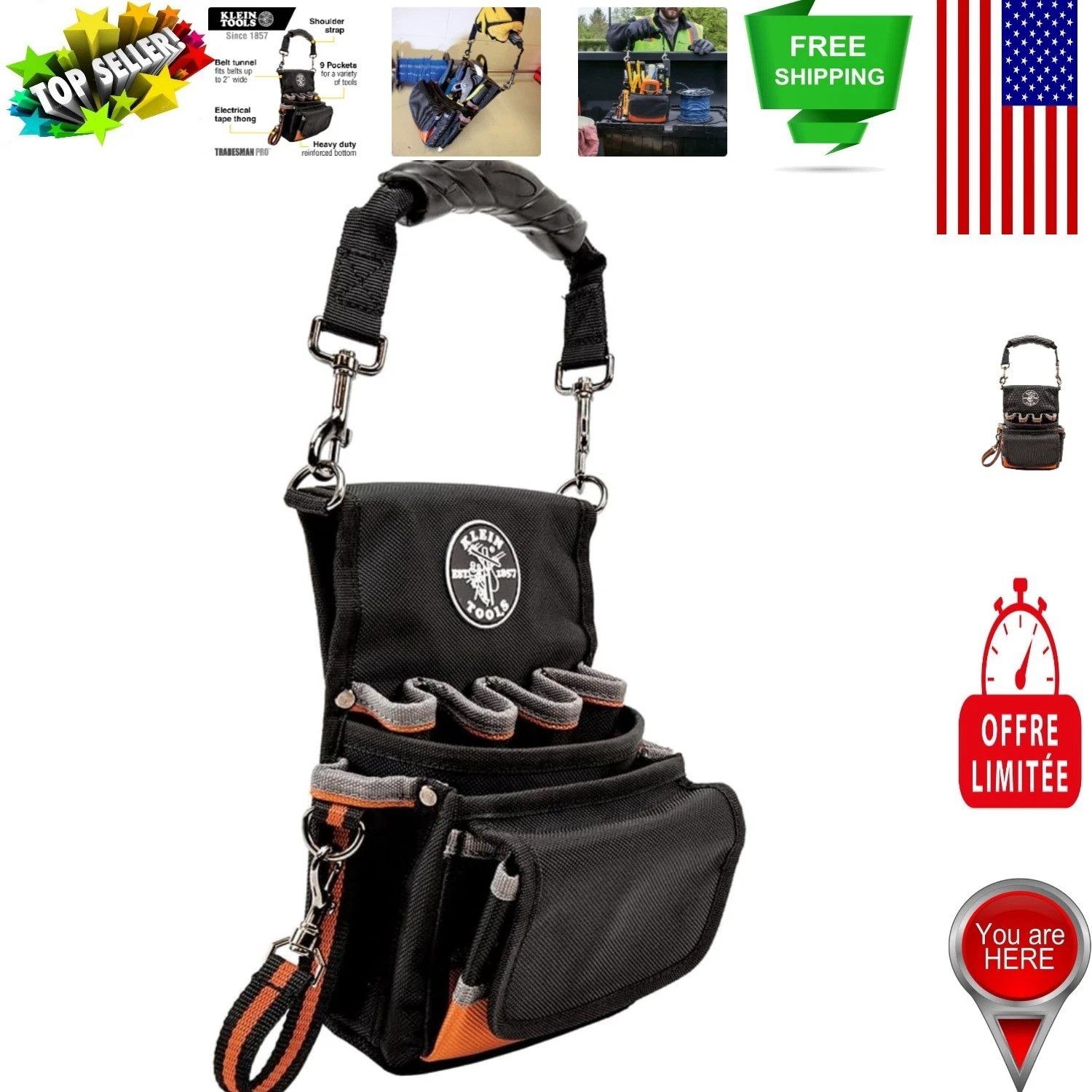 Professional 9-Pocket Tool Pouch with Reinforced Bottom for Job Site Efficiency