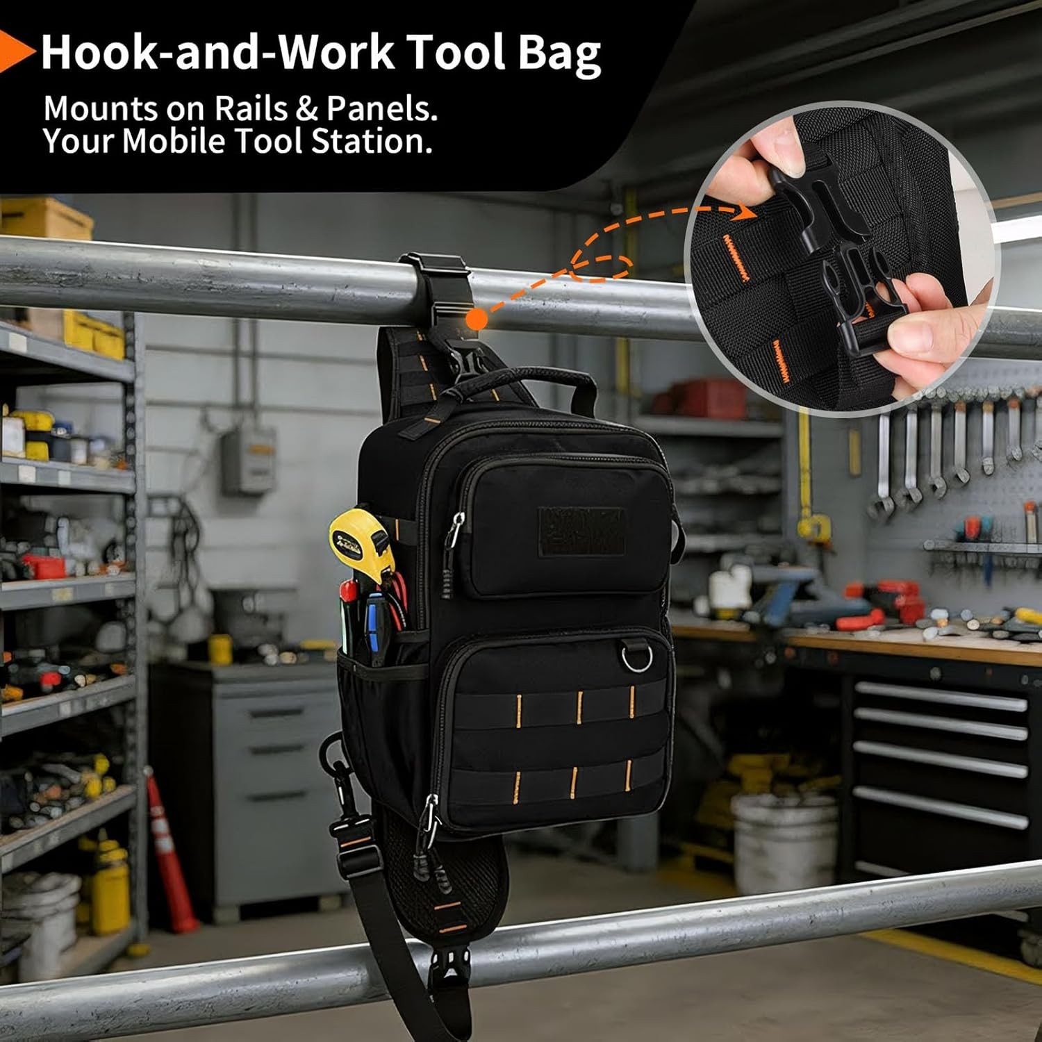 Tactical Electrician & HVAC Tool Chest Bag with 3-Point Harness, 15-Pocket 1680D