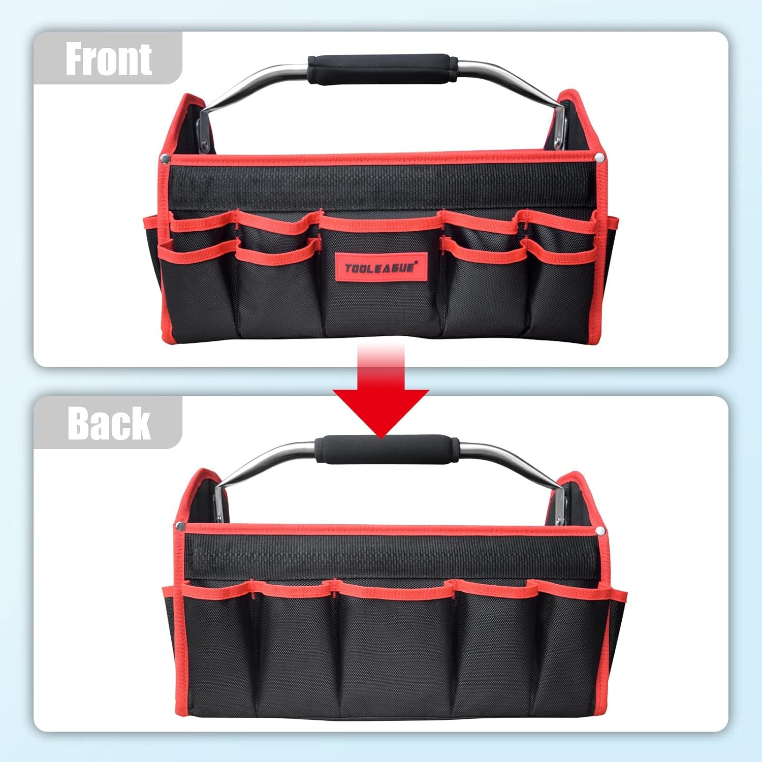 TOOLEAGUE 19in 25 Pocket 1680D Heavy Duty Tool Bag Molded Base