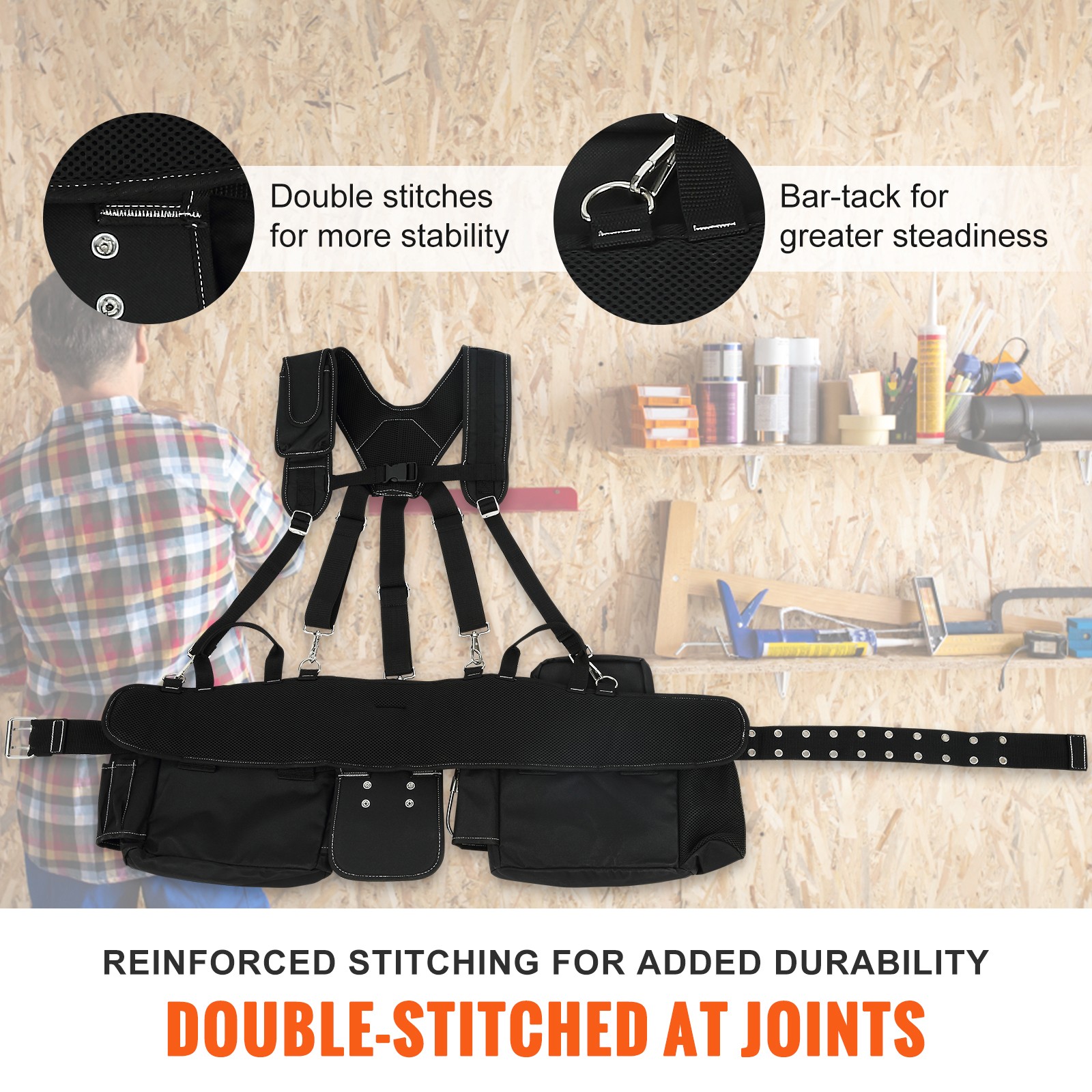 Uimoso Tool Belt with Suspenders Adjustable Carpenter Tool Pouch 600D Polyester
