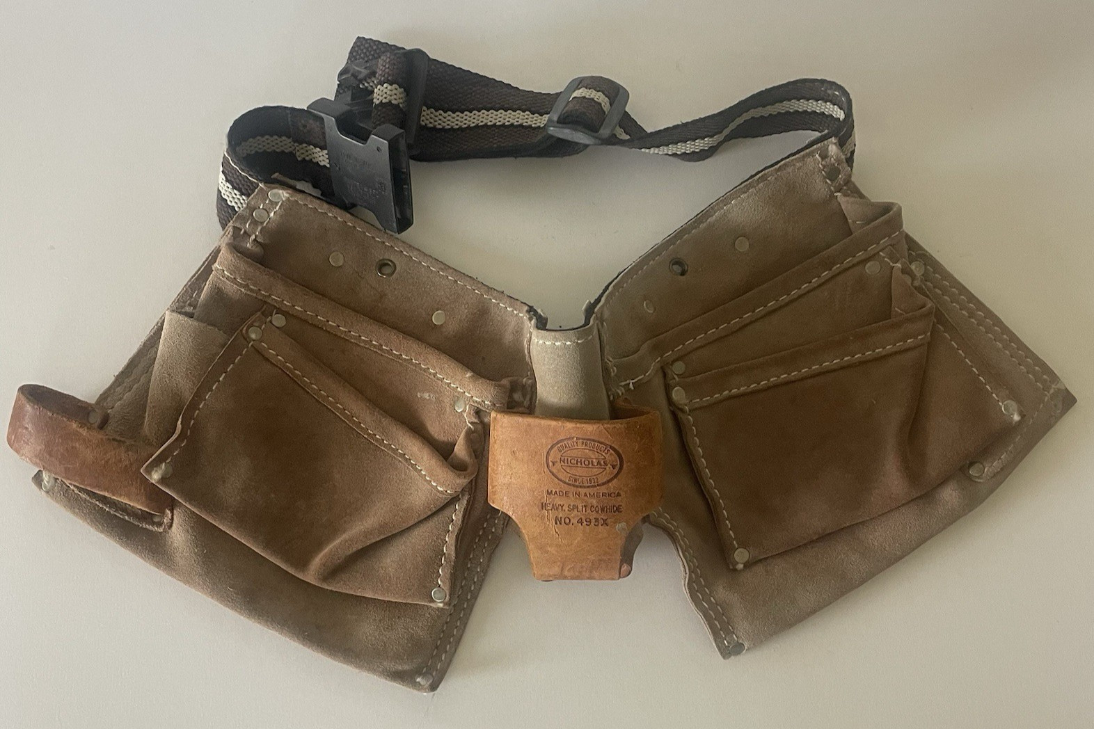 Nicholas Heavy Split Cowhide Leather Tool Belt Handyman 493X Pouch Carpenter USA