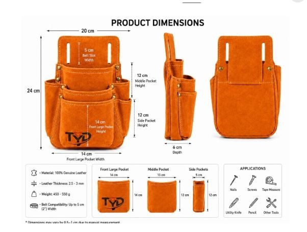 Handmade Genuine Leather Tool Pouch Belt Holder – Multi-Pocket Carpenter