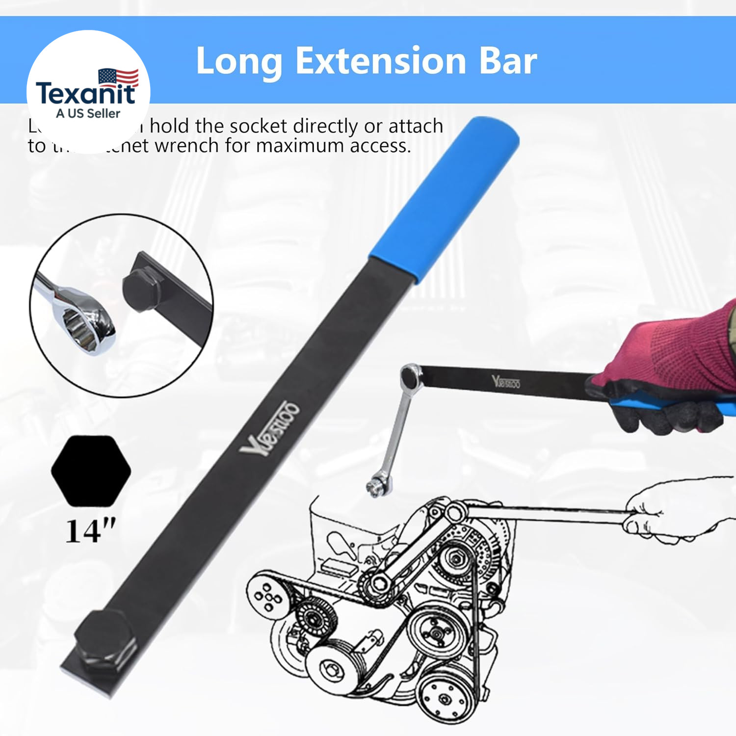 15Pcs Universal Ratcheting Serpentine Belt Tool Set, Serpentine Belt Removal Ins
