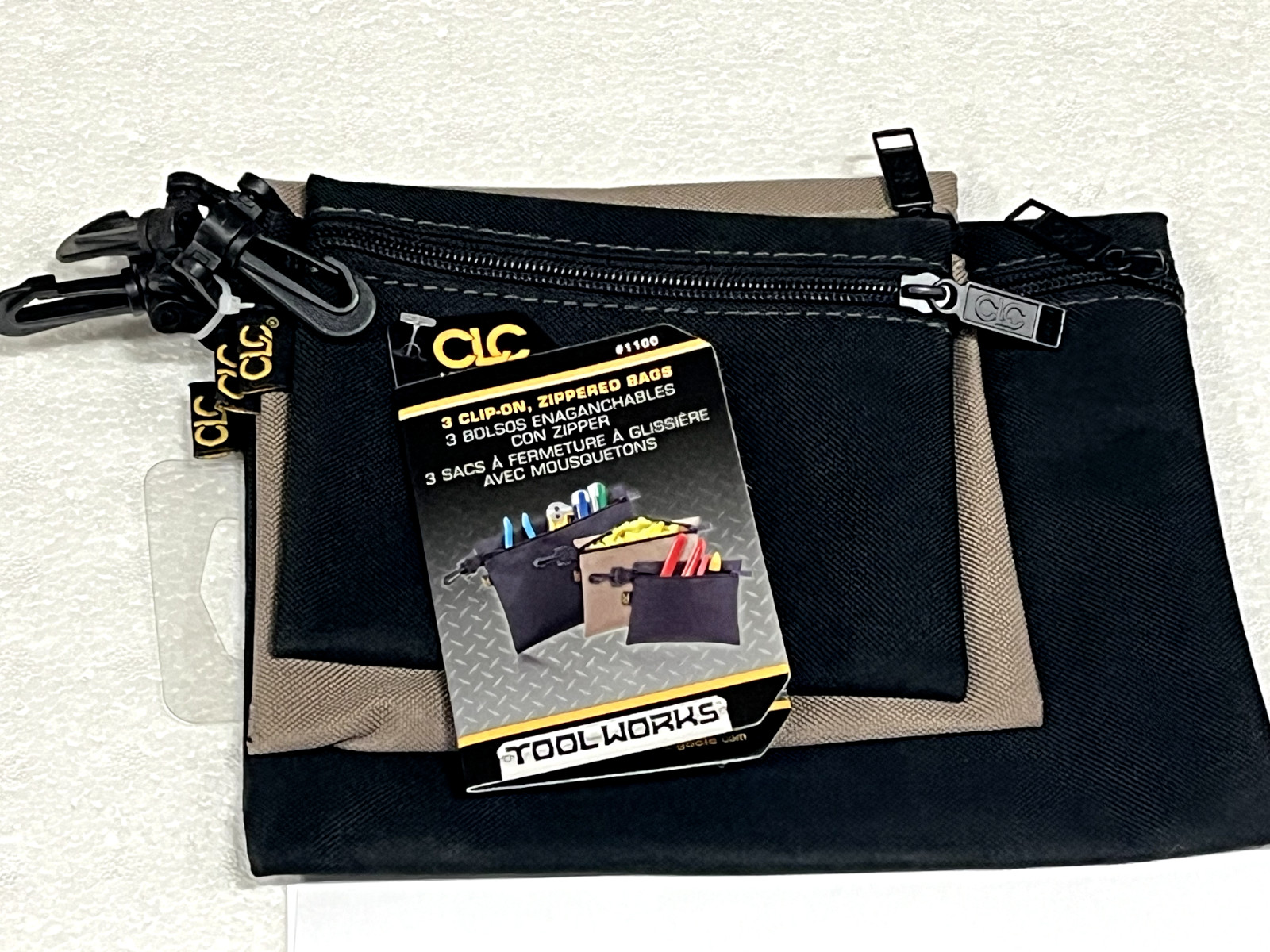 CLC Work Gear Tool Works 1100 3 Clip-on, Zippered Bags Location F5