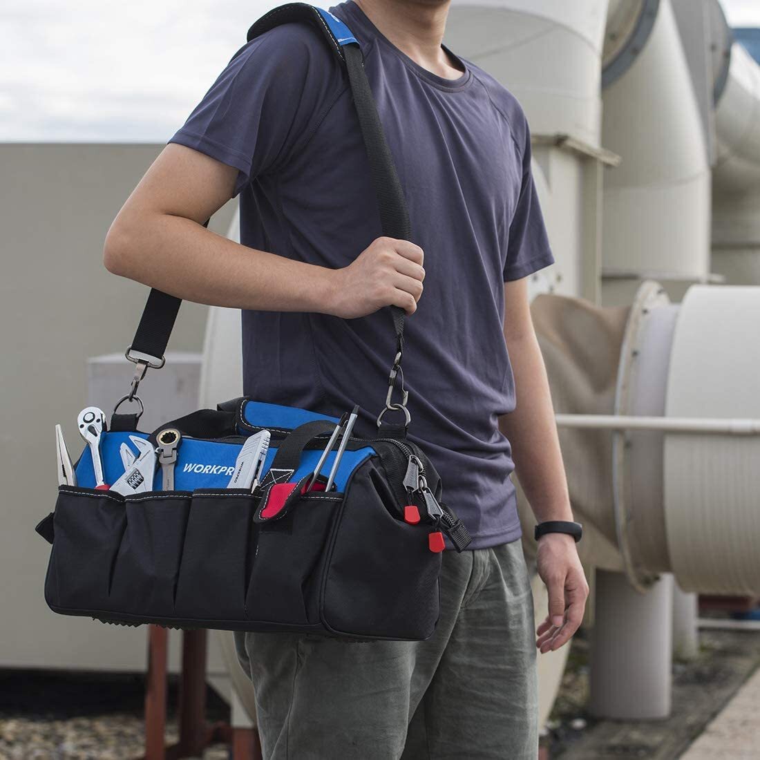 WORKPRO 18inch Close Top Wide Mouth Storage Tool Bag w/Adjustable Shoulder Strap
