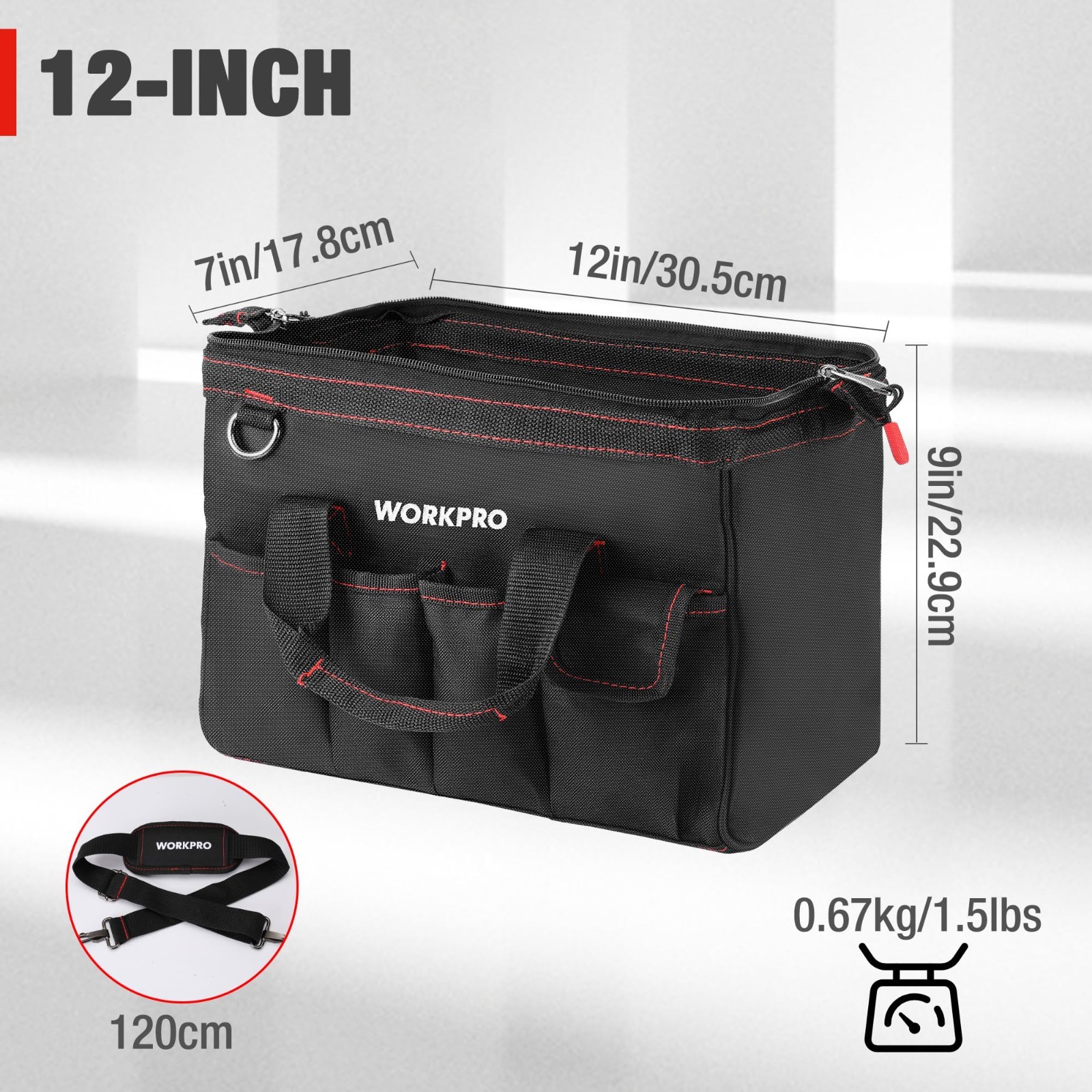 12″ Wide Mouth Storage Tool Bag – Heavy Duty, Close Top, Organizer for Tools & A