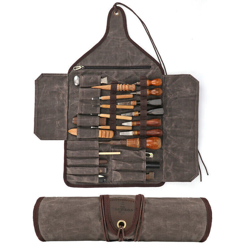 Canvas Tool Roll Spanner Carve Knife Wrench Storage Pouch Chisel Pocket-TOURBON