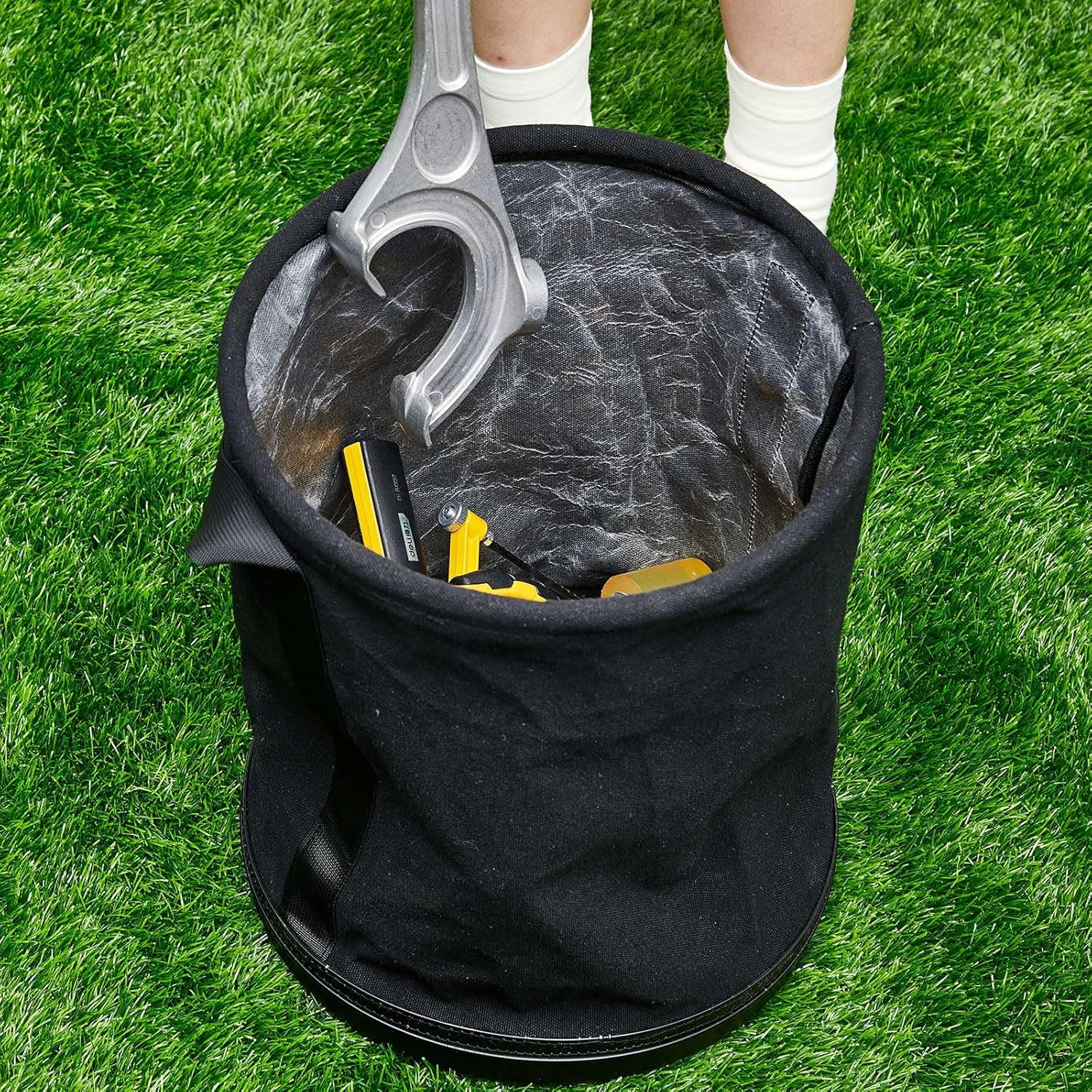 15″ Canvas Tool Bucket Bag (2 Pack) with Metal Hook – 150 Lbs Capacity