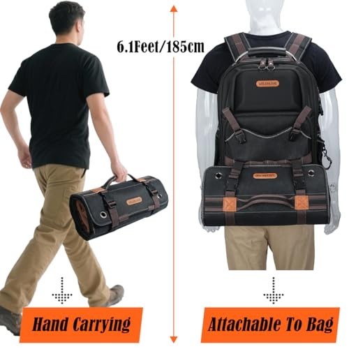 23-Pocket Heavy-Duty Canvas Tool Roll Bag, Waterproof Tool Wrap Organizer, Easy-