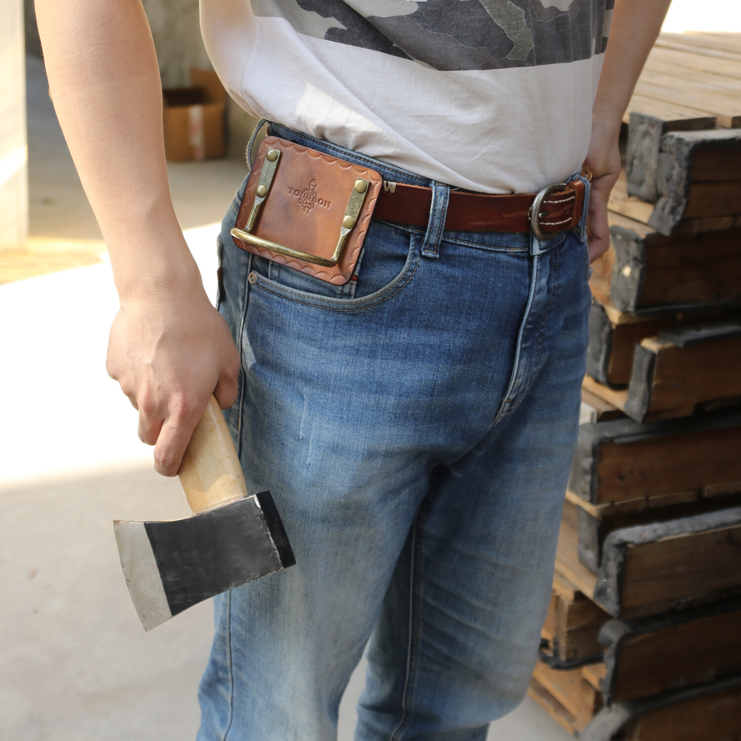 TOURBON Leather Axe Handle Holster Hammer Holder Hatchet Tool Metal Clip on Belt