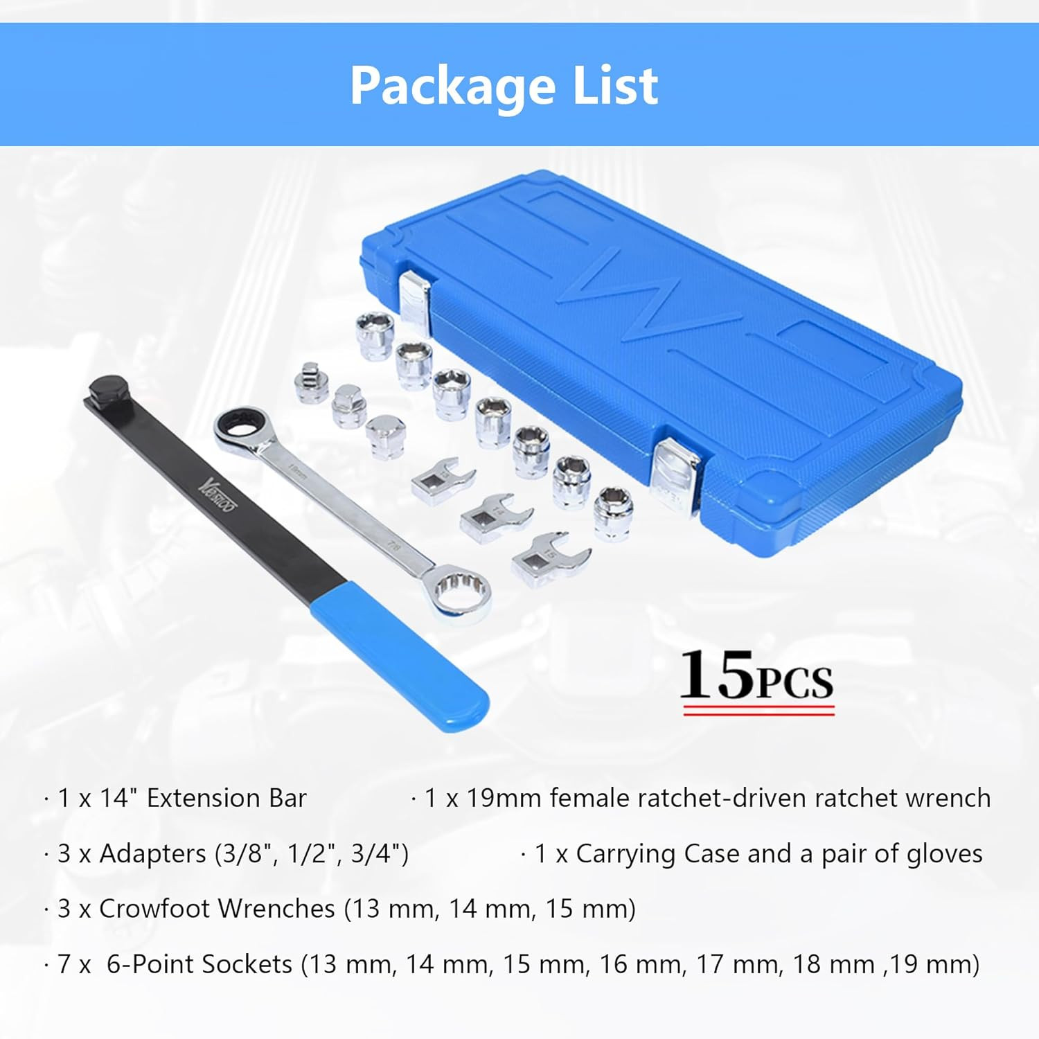 15Pcs Universal Ratcheting Serpentine Belt Tool Set, Serpentine Belt Removal Ins