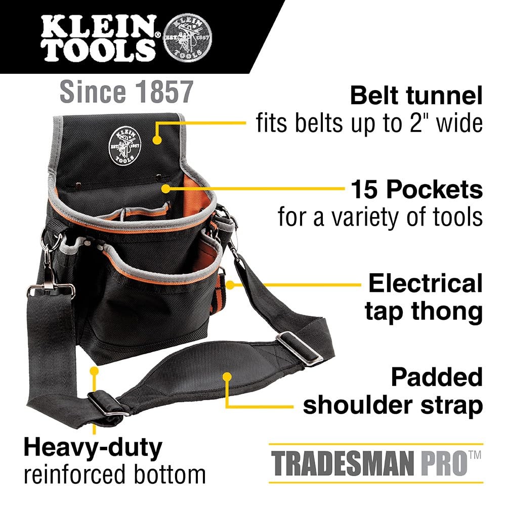 Klein Tools Utility Holster Pouch With Shoulder Strap 15 Pocket Tool Bag