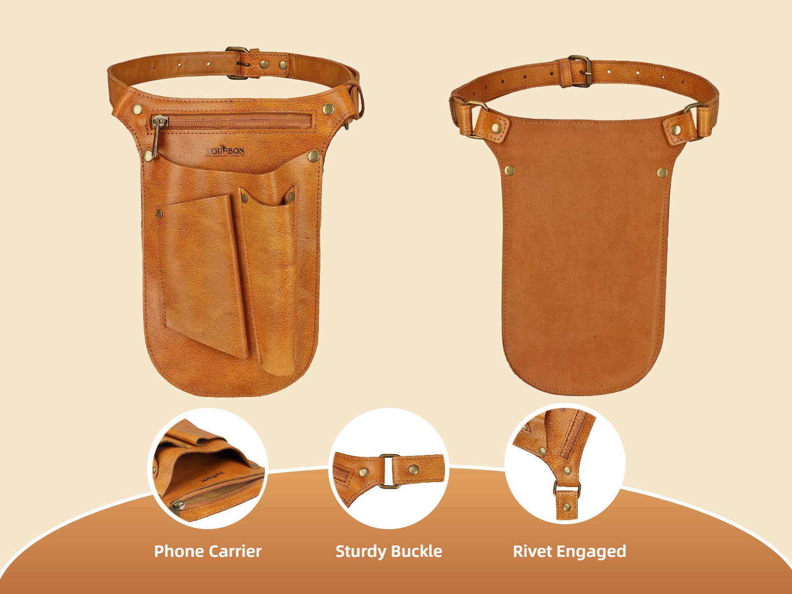 TOURBON Leather Gardening Belt Florist Bag Organizer Phone Case Gift for Her