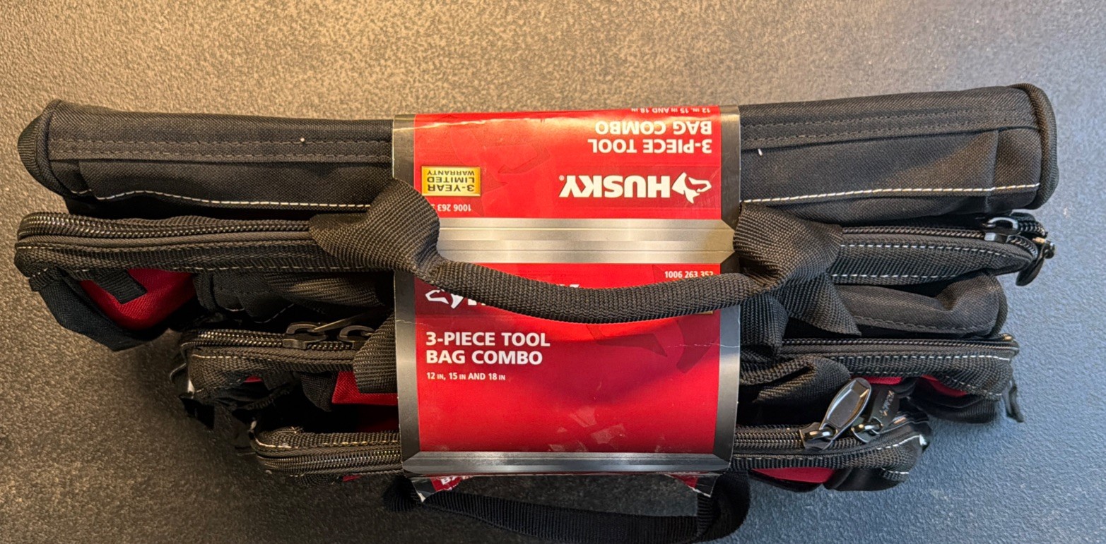 Husky 18 15 12 in. Tool Bag Combo 3-Piece Set Red 600D Water-Resistant NEW