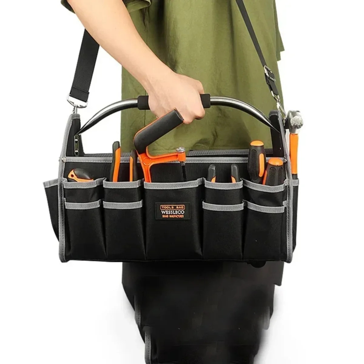1680D Oxford Cloth Tool Bag Iron Tube Multifunctional Electrician Tools Storage
