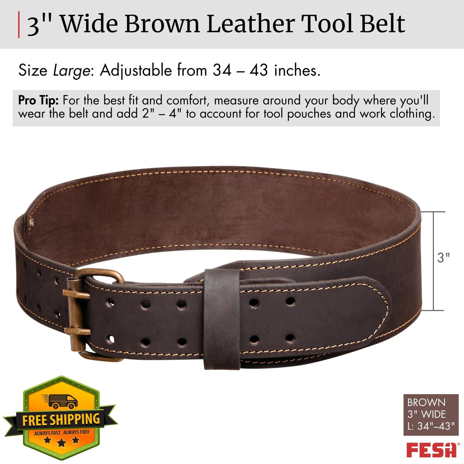FESA Tool Belt Brown 3″ L