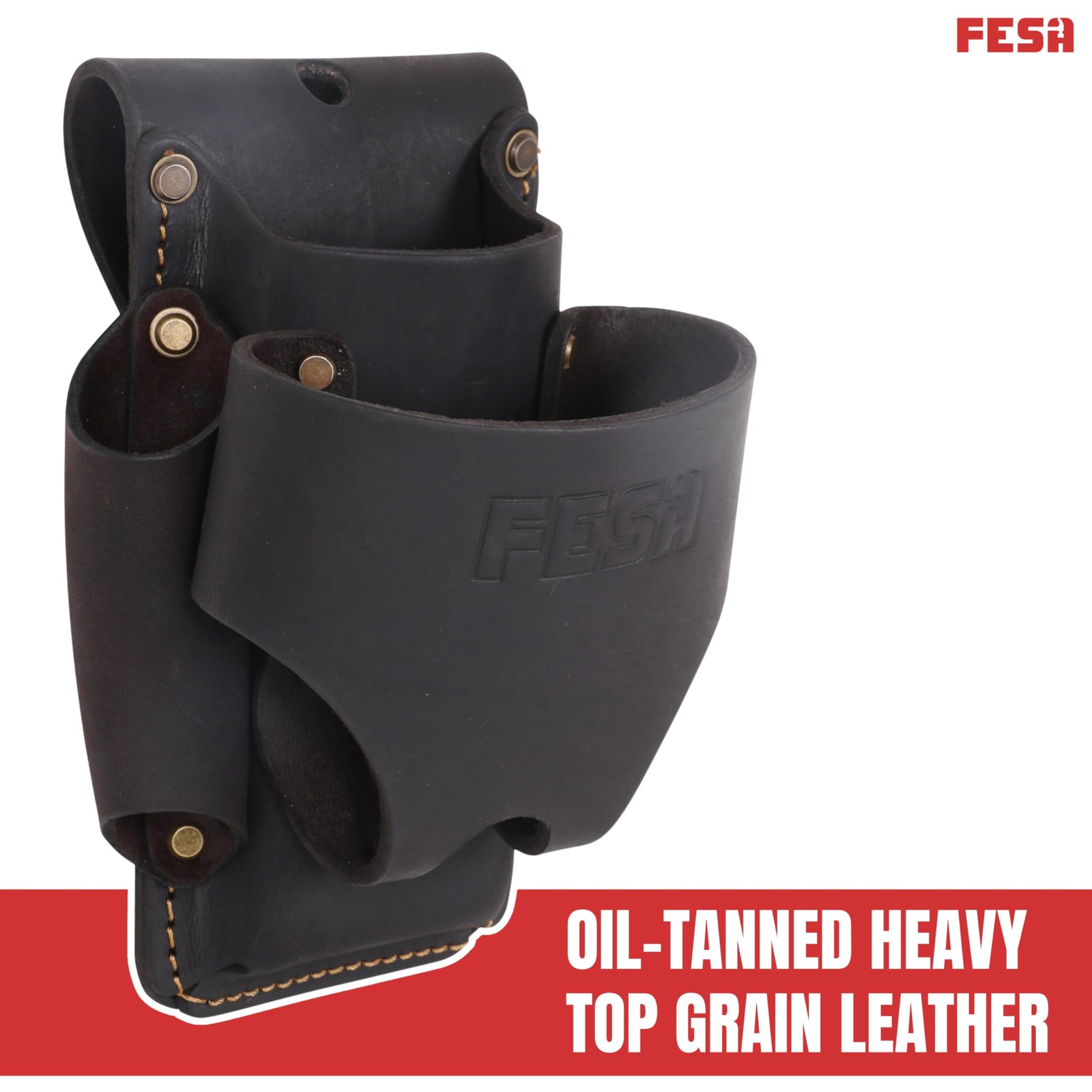 4-in-1 Leather Tape Measure Holder Heavy Top Grain Small Tool Pouch Brown