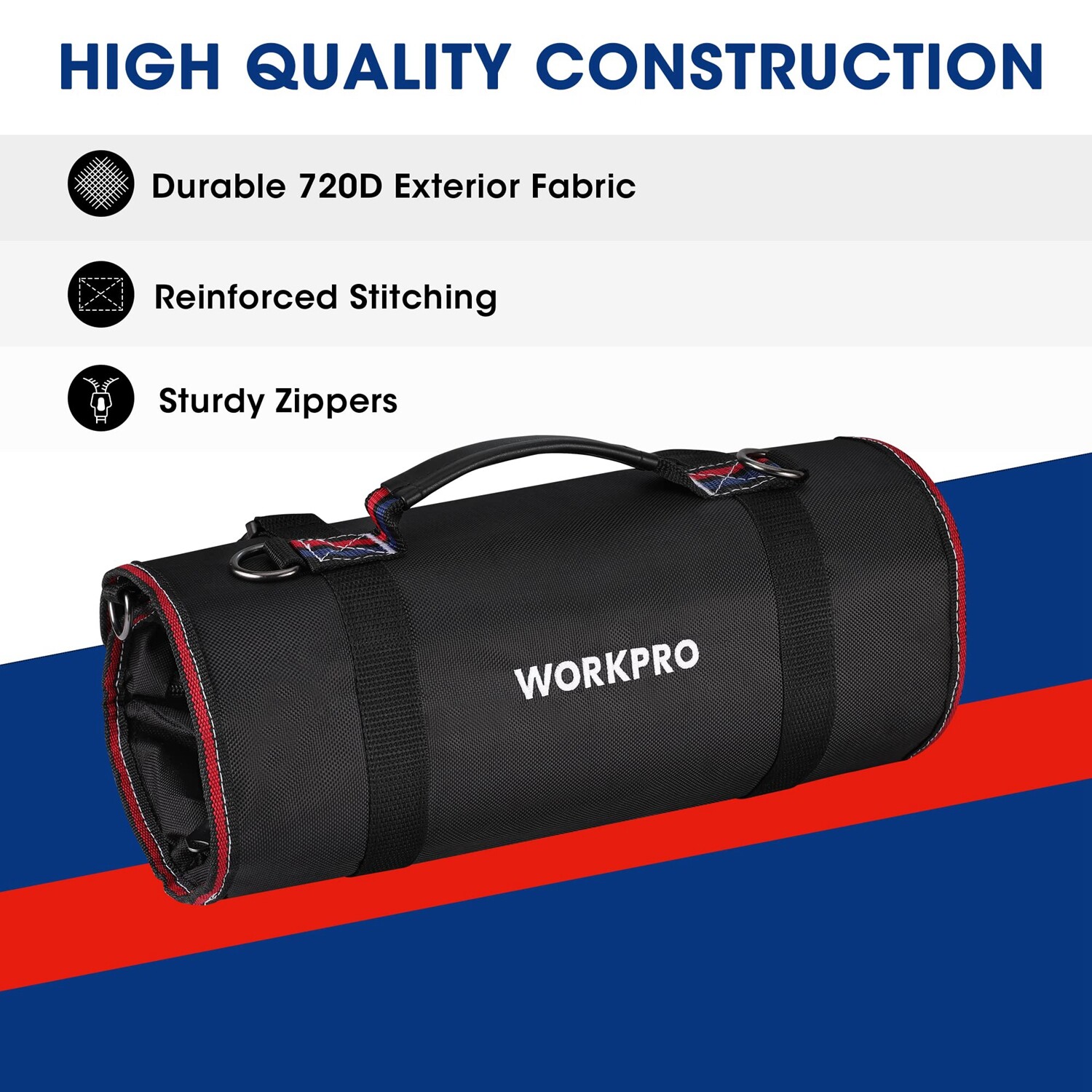 WORKPRO Heavy Duty Roll Up Tool Bag Tool Pouches Tool Bag Organizer W/ 6 Pockets