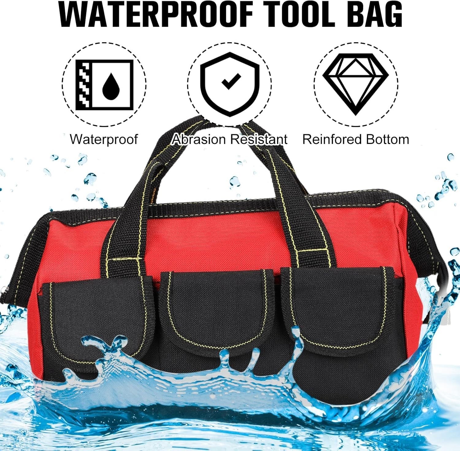 Heavy Duty Tool Tote Bag with Hard Bottom, 3 Pack