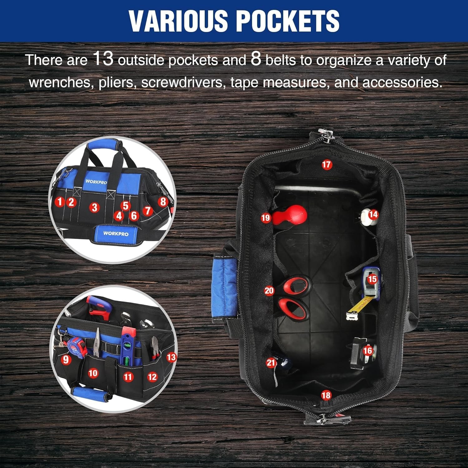 16-inch Wide Mouth Tool Bag – Waterproof & Multi-Pocket Design