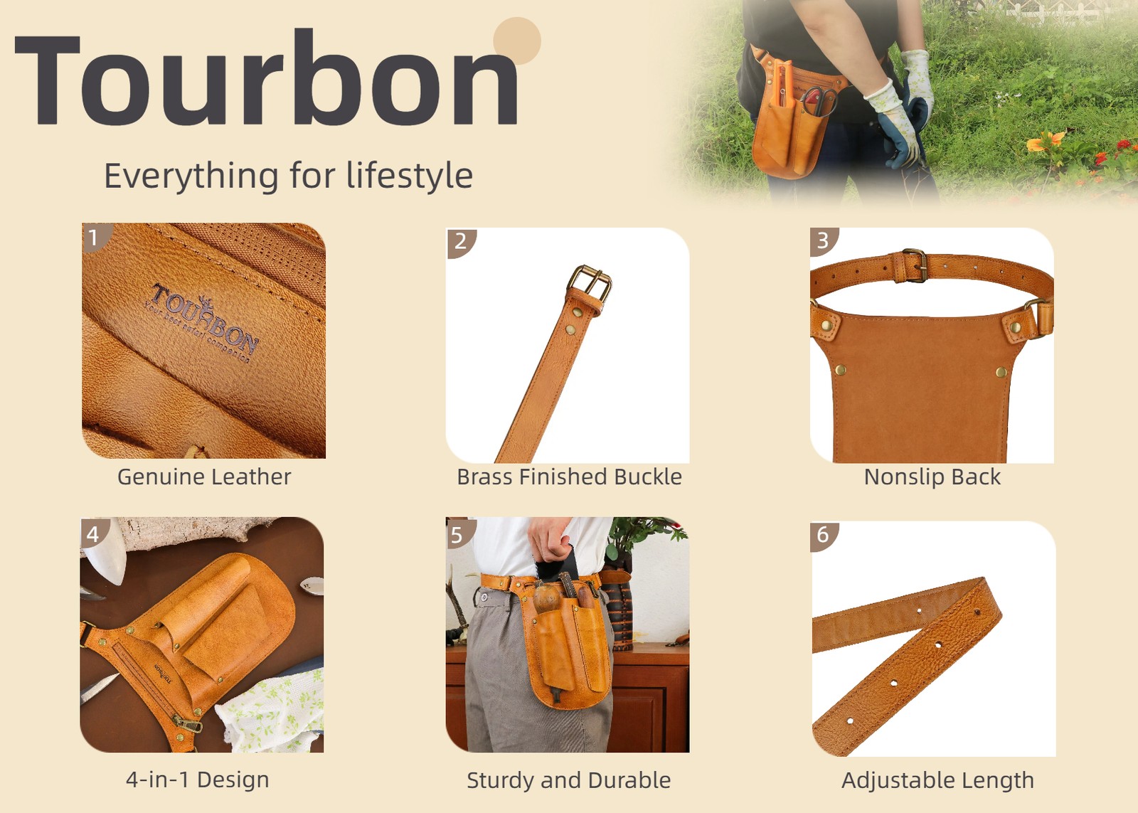 TOURBON Leather Gardening Belt Florist Bag Organizer Phone Case Gift for Her