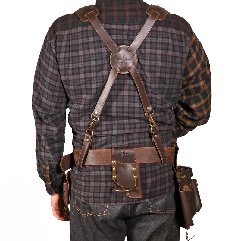 TOURBON Leather Tool Harness Suspenders Belt for Carpenter & Contractor
