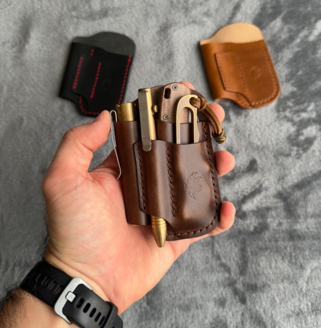 Handmade Dark Brown Leather Edc Pocket Organizer, Leather Edc Pouch, Edc Caddy