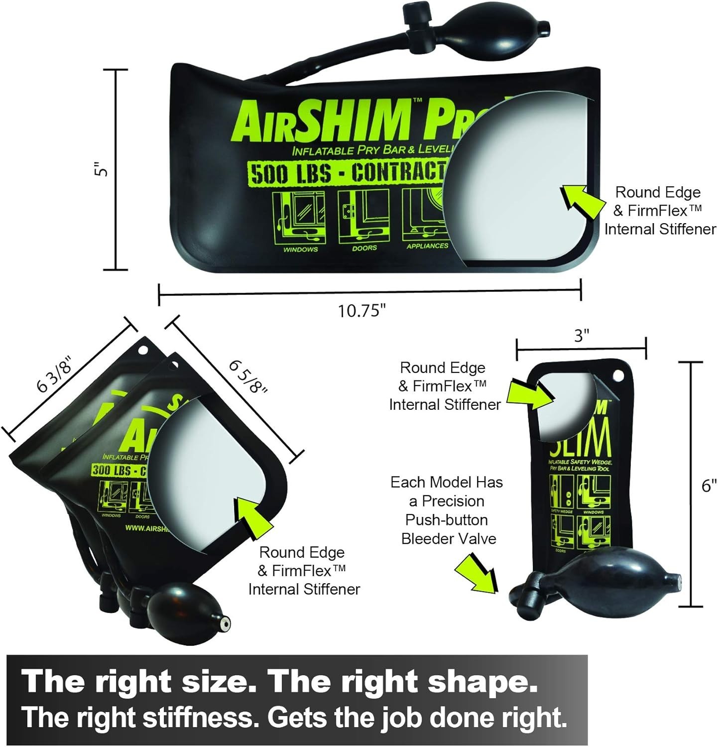 AirShim 4-pc Pro XL Slim Value Pack Inflatable Leveling Wedges Contractor Grade