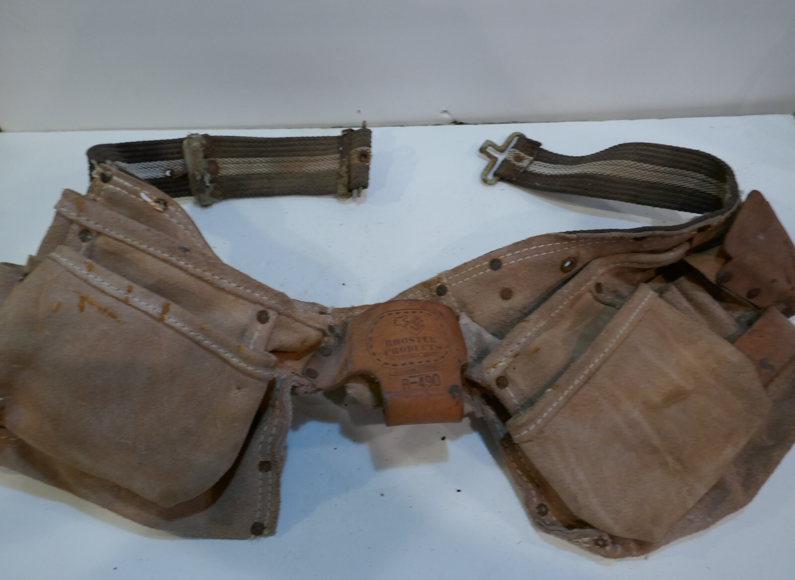 Rooster Products R-490 Leather Carpenter Tool Belt with Pouch Pouches