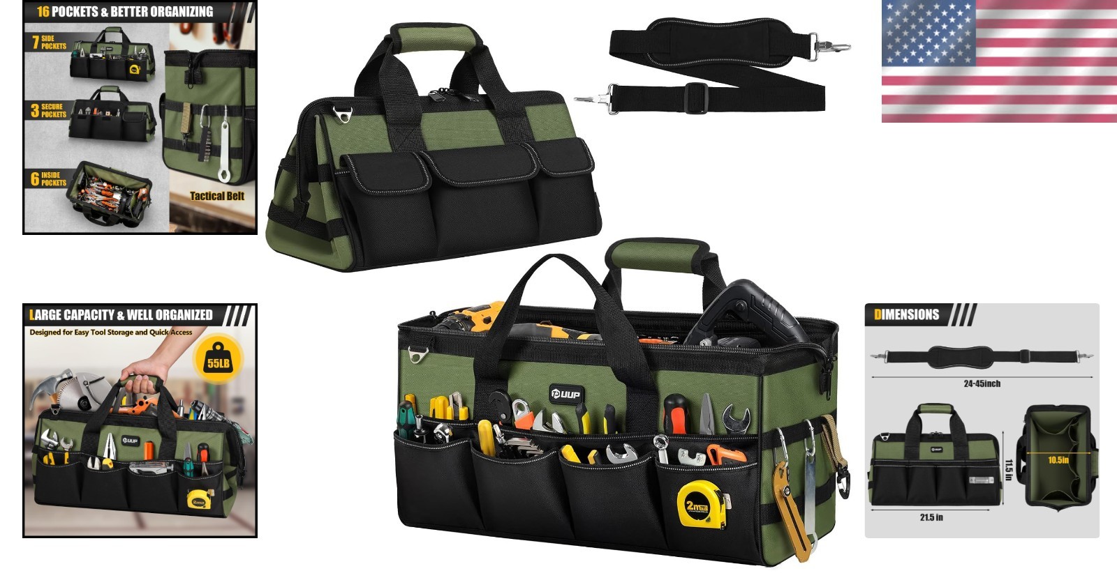 Large Capacity Tool Organizer Bag with Shoulder Strap