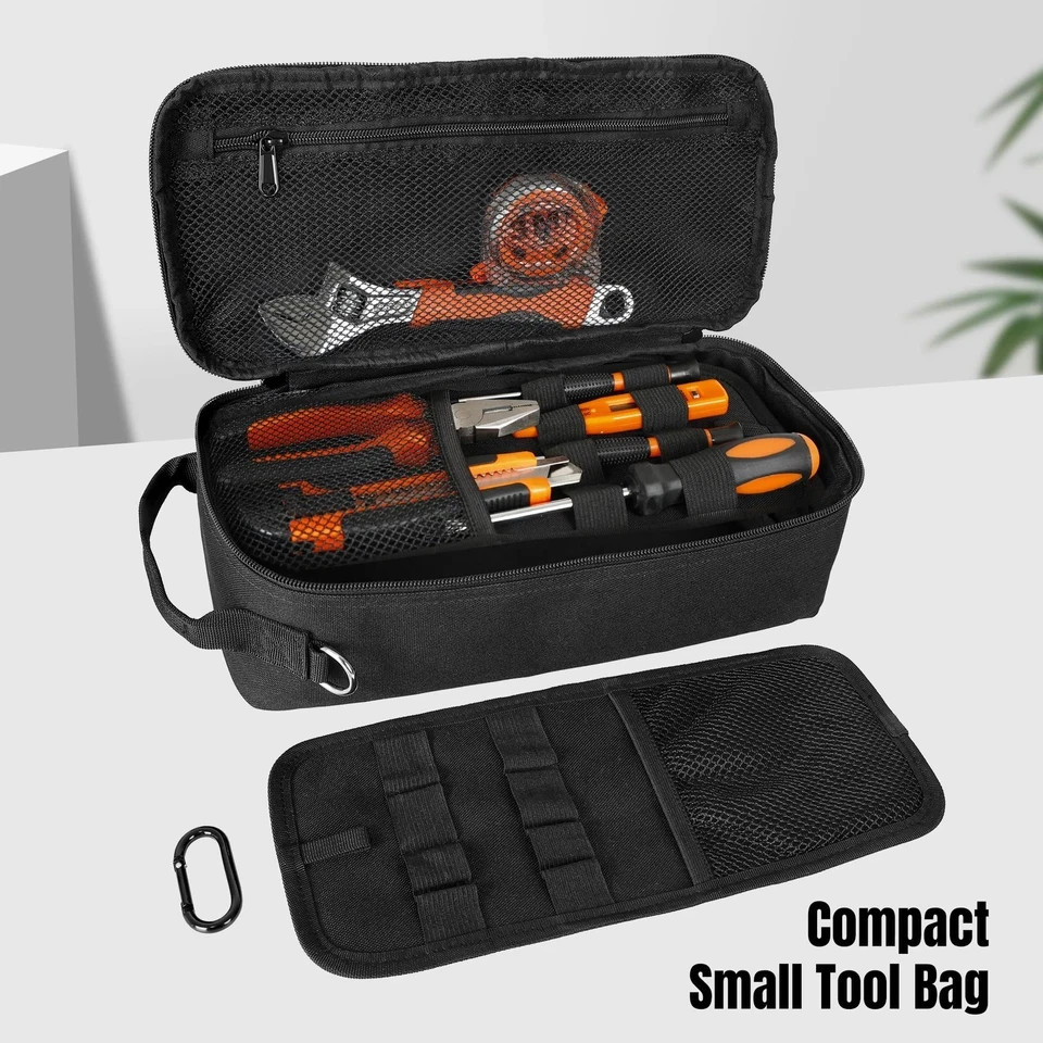 Portable Small Tool Bag, Heavy Duty Tool Pouch Bag with Shoulder Strap and D-…