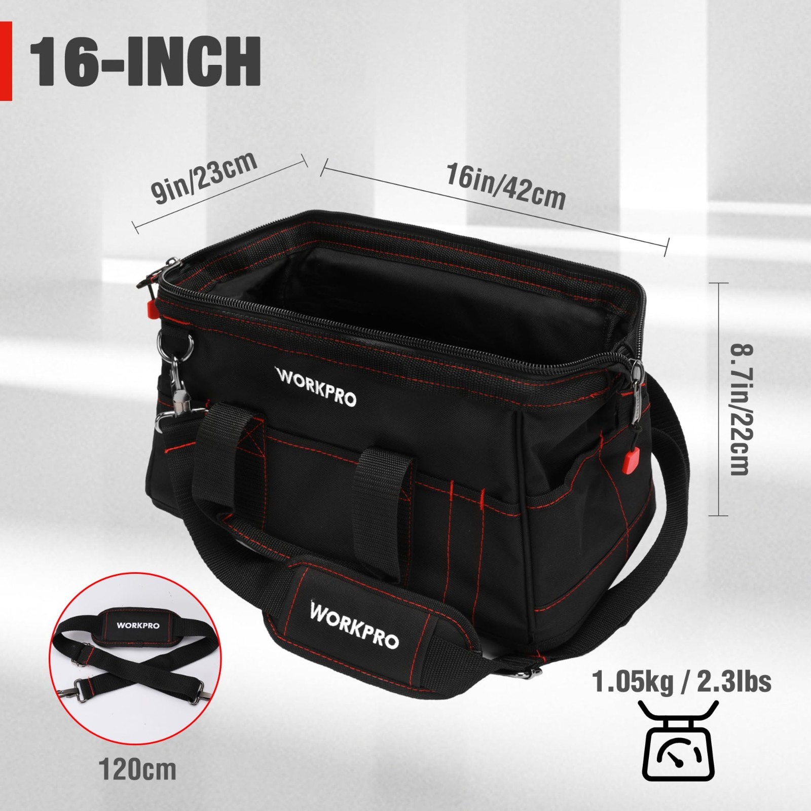 16″ Wide Mouth Tool Storage Bag with Waterproof Base, Heavy-Duty Organizer, Dura