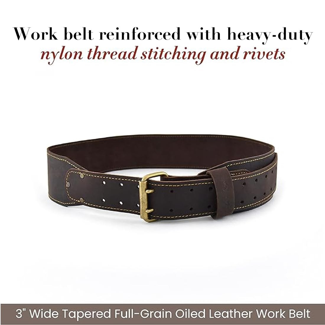Style n Craft 74055 3 Wide Long Tapered Work Belt in Heavy Grain Oiled Leather,