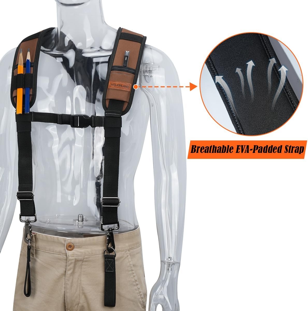 Heavy Duty Tool Belt with Padded Suspenders, Adjustable Comfortable Design