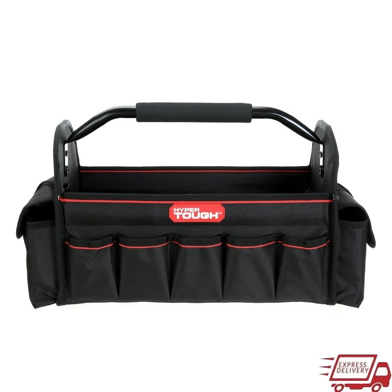 16 Inch Open Top Tool Tote W/ 20 Pockets Steel Handle Durable Organizer Bag New