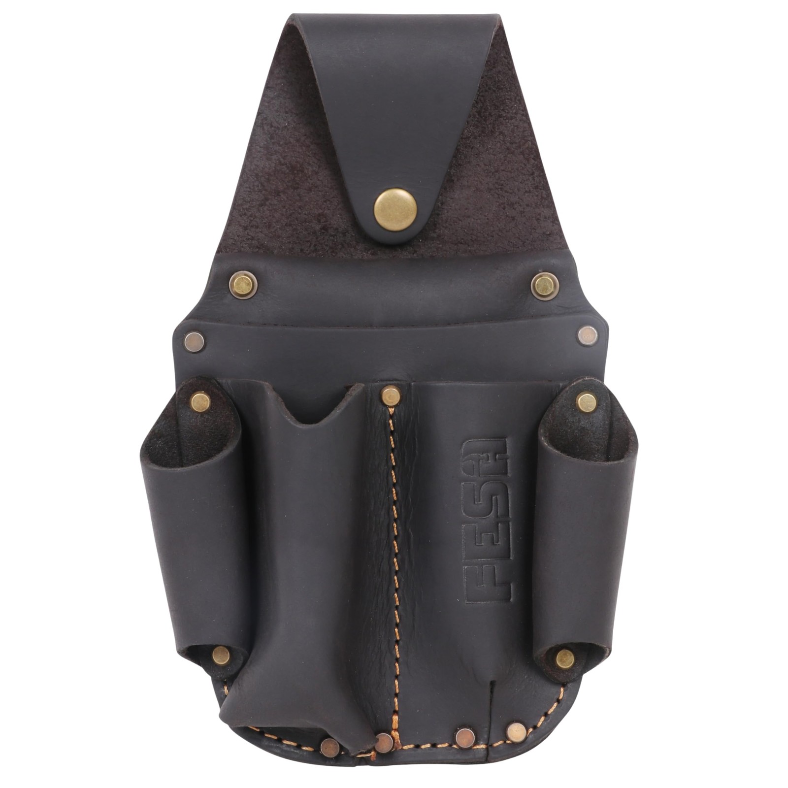 Leather Electrician Tool Pouch Pocket Caddy Clip On with Voltage Meter Brown
