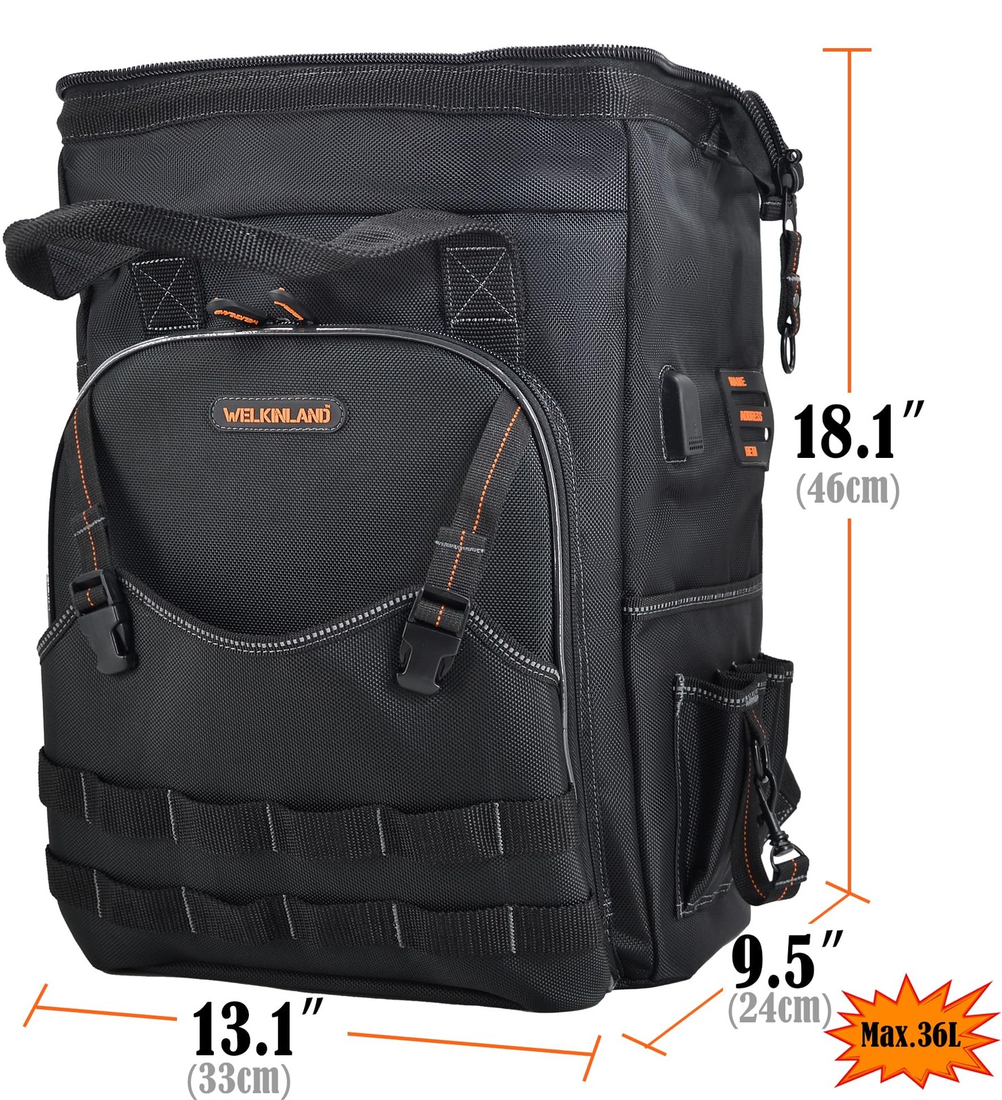 WELKINLAND 55-Pockets Tool backpack, bag Backpack Black/Orange