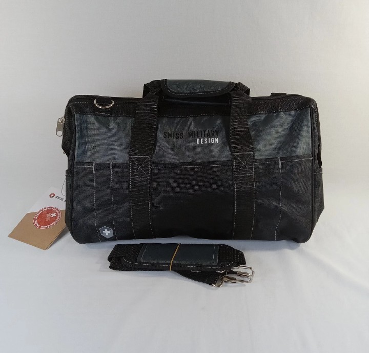 NEW Swiss Military Multi Pocket Tool Satchel Large Black & Gray 16″ Heavy Duty