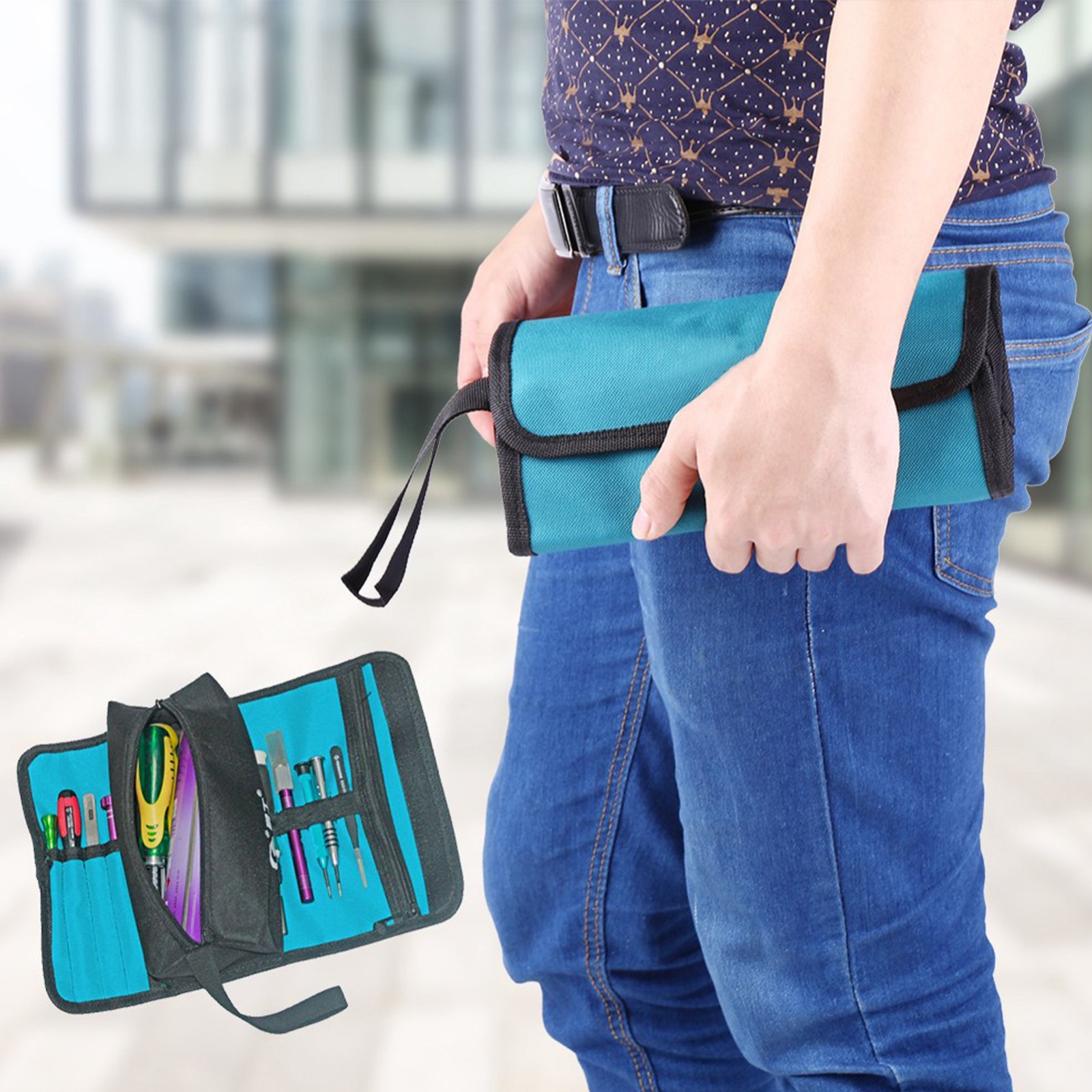 Foldable Electrician Tool Roll Bag Multi-Pocket Portable Hardware Storage Bag