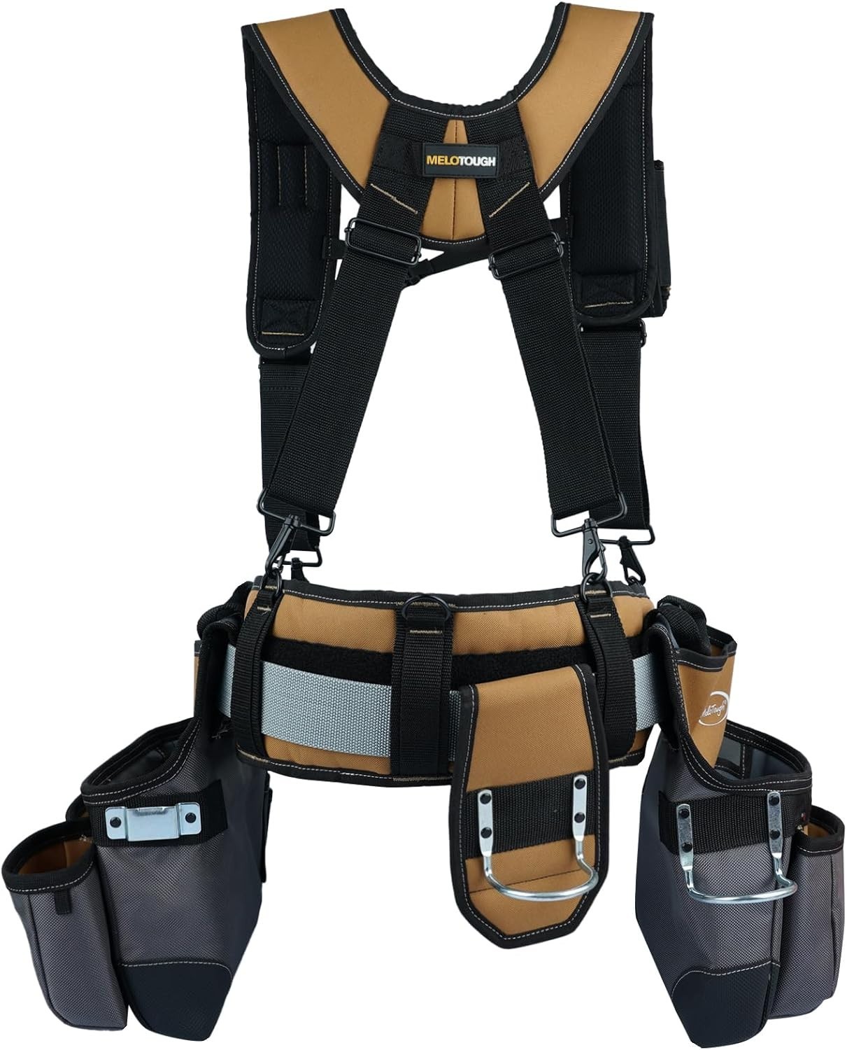 Adjustable 28-Pocket Tool Rig with Heavy Duty Suspenders for Craftsmen – Khaki