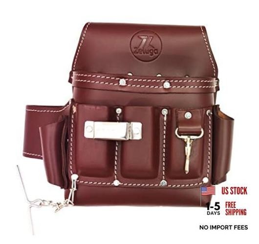 6 Pocket Leather Electrician Tool Pouch Cherry