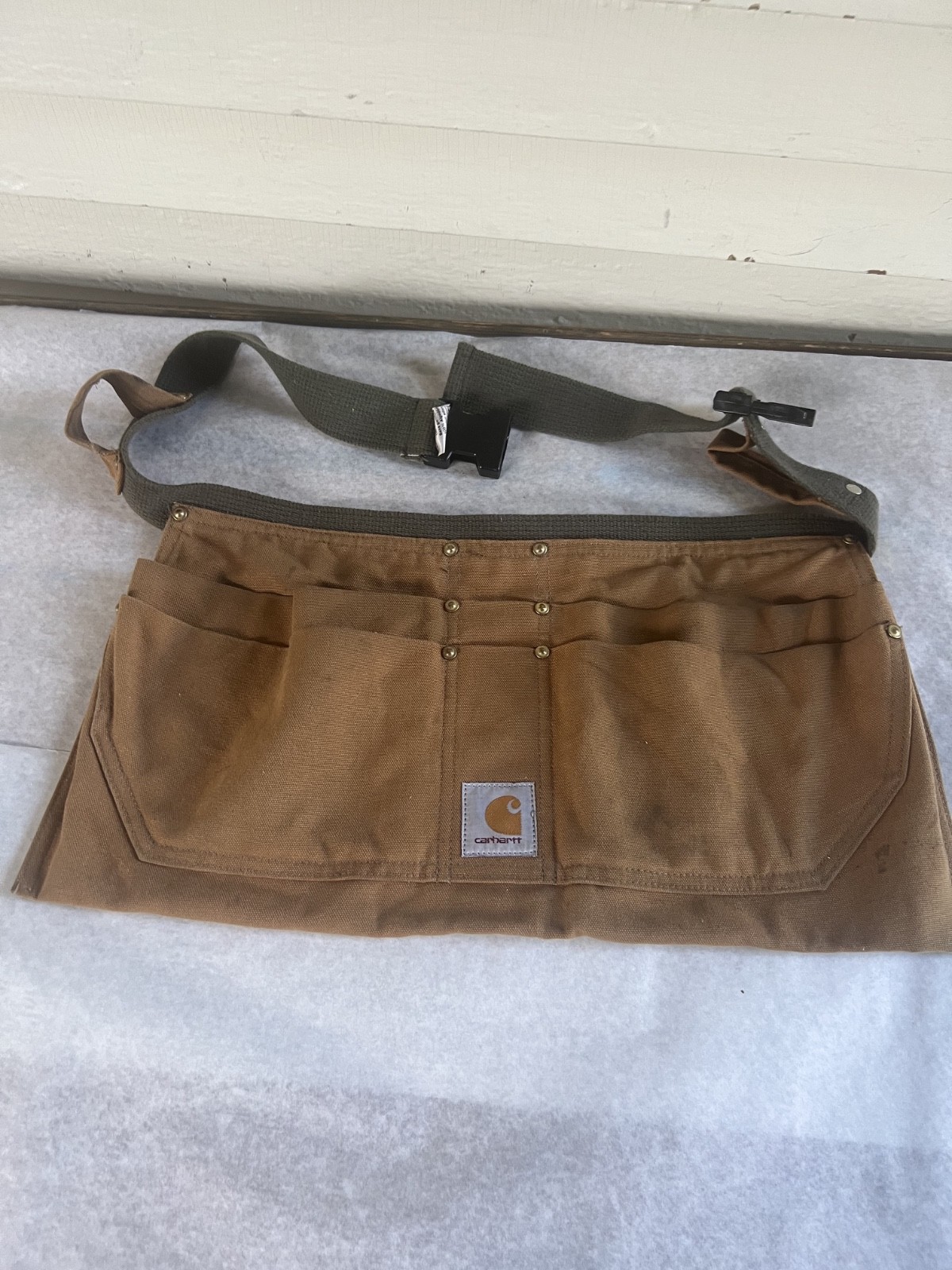 Vintage Carhartt A09 BRN Duck Canvas Tool Apron Waist Bag Made in USA Brown S/M