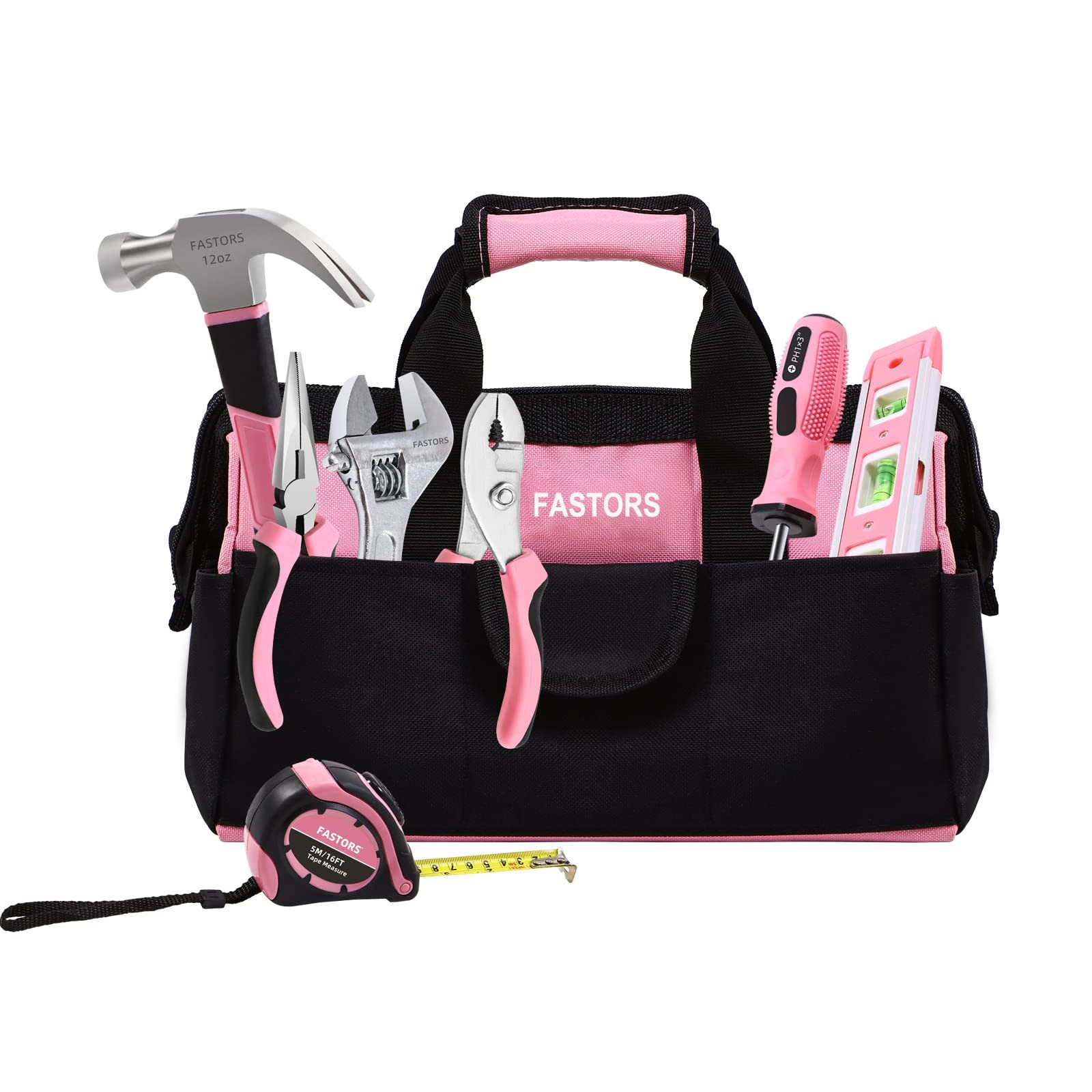 Pink Tool Bag for Women With 13-Inch Wide Mouth Double Zippers,Tool Bag With …
