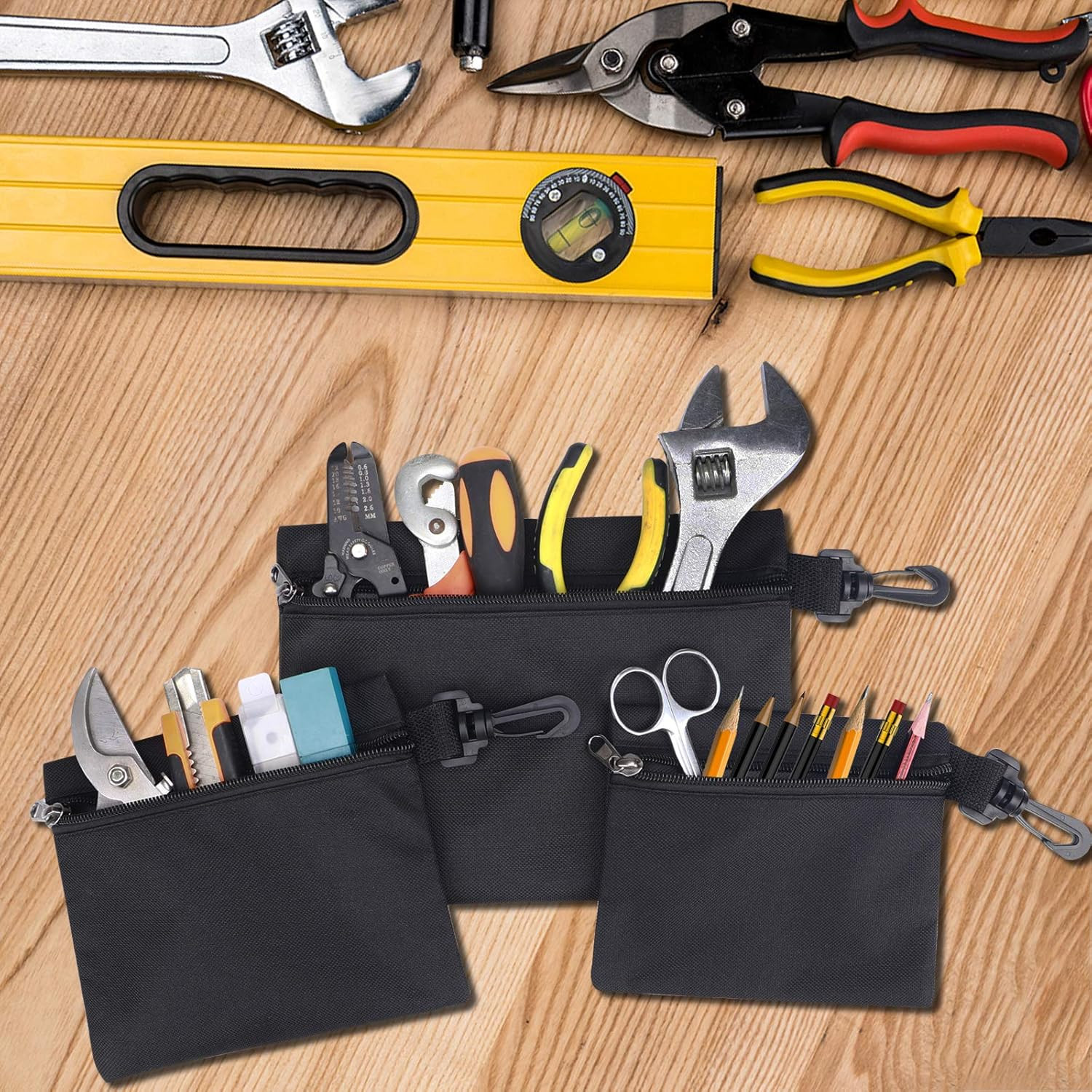 3 Pack Small Zipper Tool Pouch Bags Heavy Duty 600D Oxford Waterproof Multipurpo