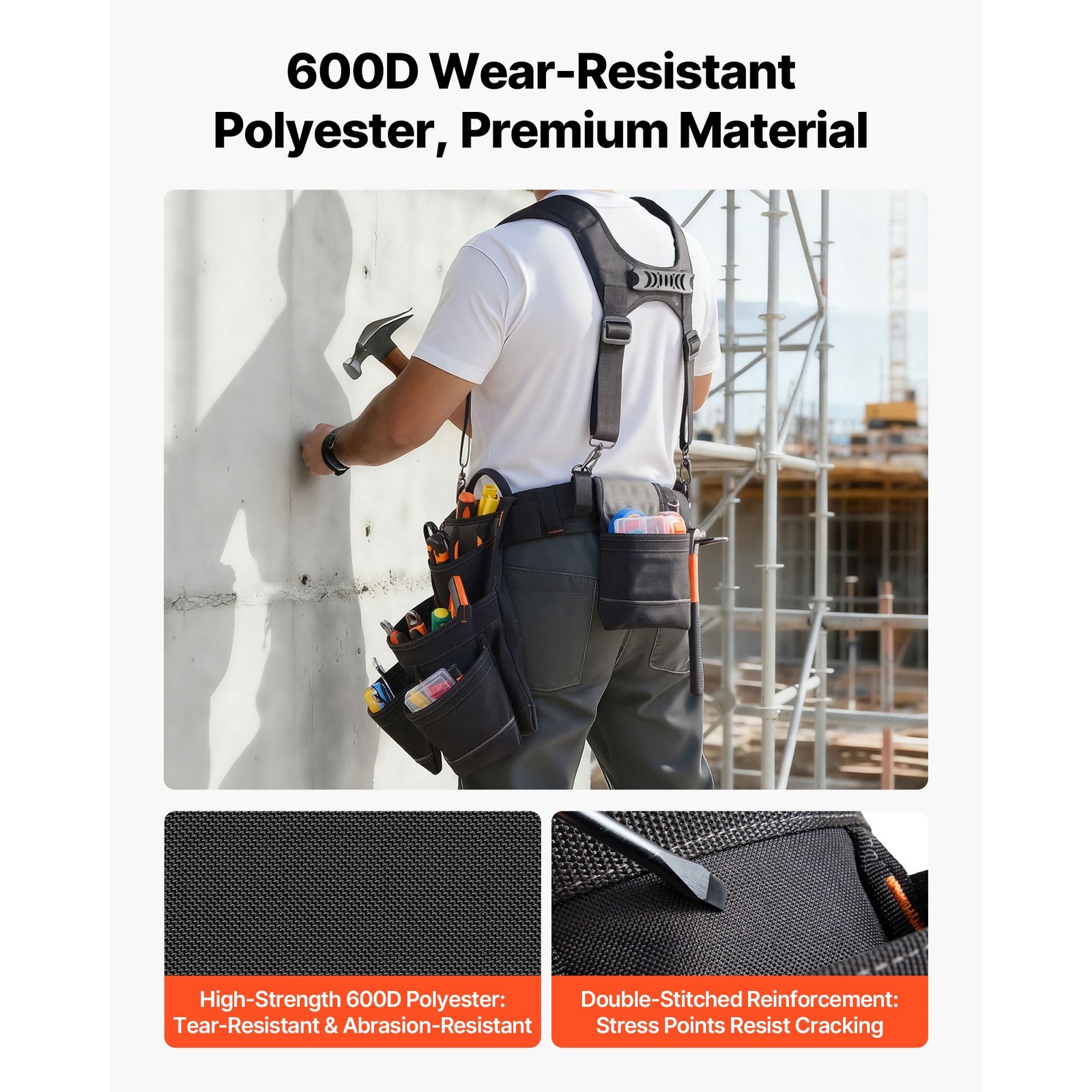 19-Pocket Work Belt with Detachable Suspenders, 31-51in