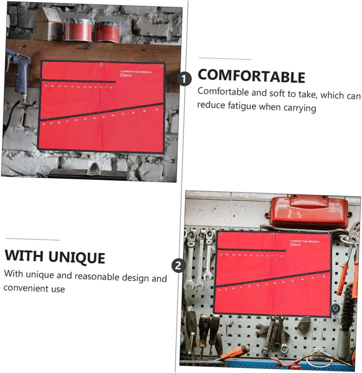 Homoyoyo 2Pcs Tool Roll Bag High Grade Canvas Electrician Storage Holder Wrench