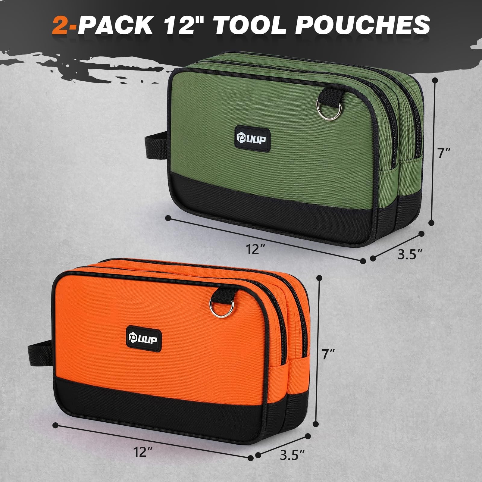 12″ Small Tool Bag 2 Pack, Zipper Tool Pouch 2 Compartments, Utility ToolBag …